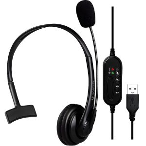 Headset Monoauricular Fortrek FK-731A USB com Microfone Fixo Alto-falante 30mm e Cabo de 2m