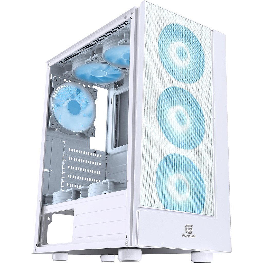 Gabinete Fortrek Cruiser Mid Tower Branco, Lateral Acrílico, 3 Fans RGB, Suporte ATX/mATX/ITX
