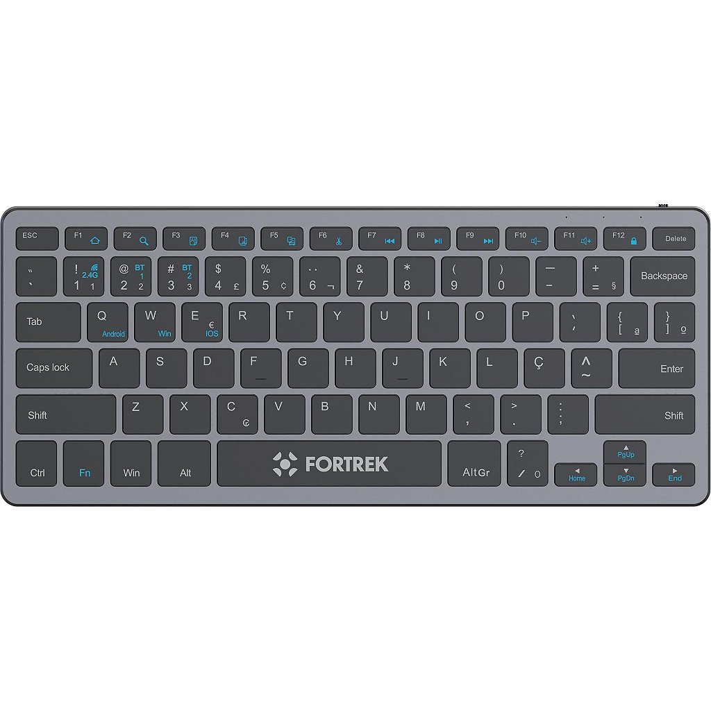 Teclado Sem Fio Fortrek KB11 Compacto Bluetooth e 2.4GHz Dual Mode 78 Teclas ABNT2 Bateria Recarregável Grafite