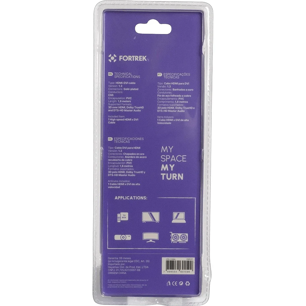 Cabo HDMI X DVI-D Single Link Fortrek HMD-201 /1.8m/10.2Gbps/1080p/Banhado a Ouro - Imagem 5