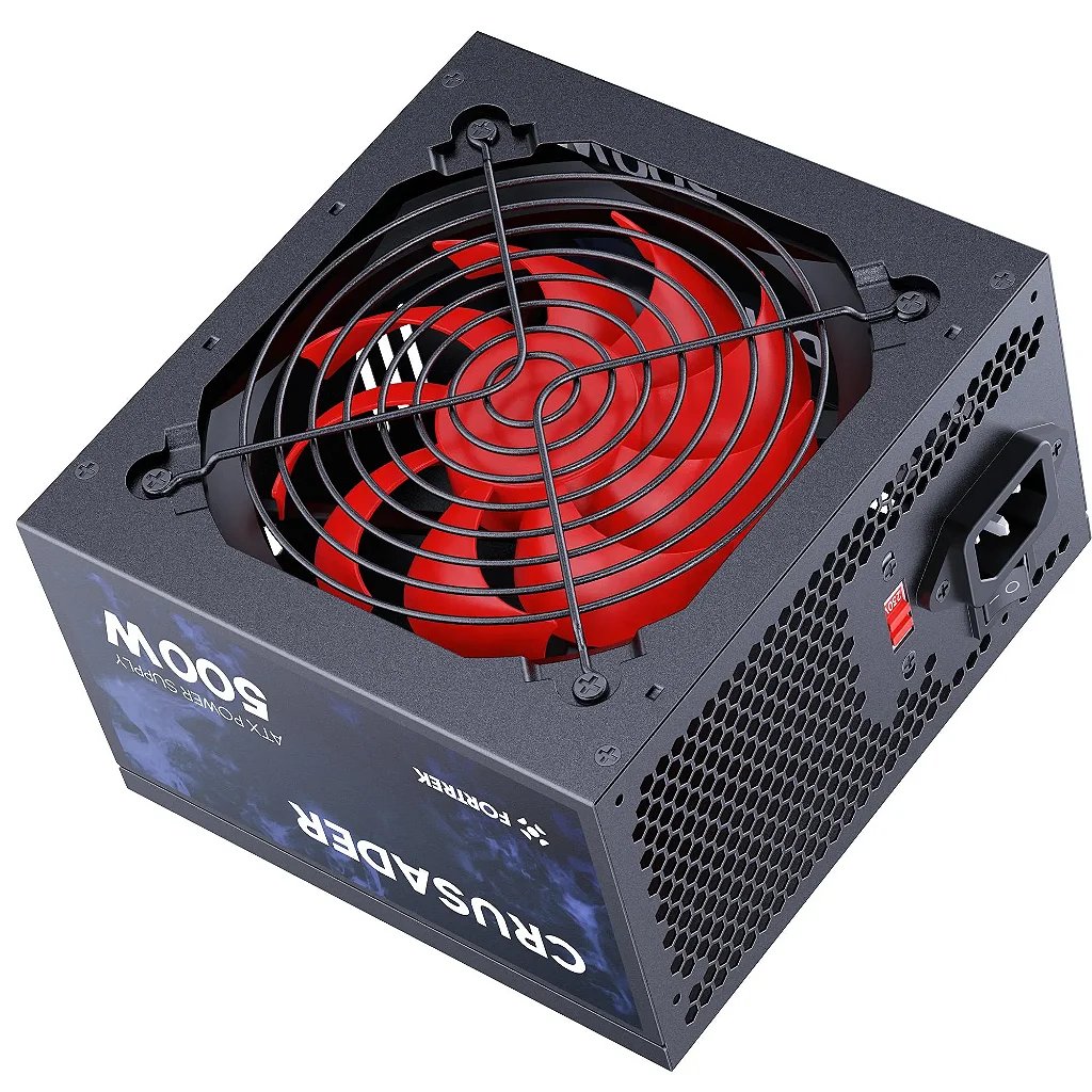 Fonte ATX Gamer 500W Crusader Fortrek Bivolt Cooler 120mm Silenciosa Preta