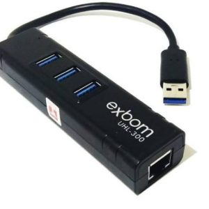 Adaptador de Rede USB 3.0 para RJ45 Gigabit 10/100/1000Mbps com Hub 3 Portas USB 3.0 Exbom UHL-300