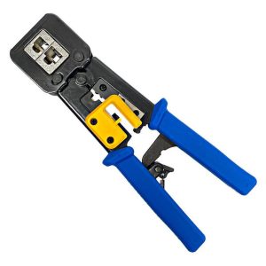 Alicate de Crimpar EXBOM FRM-ACN205 para Conector de Passagem EZ Crimp RJ45 RJ12 RJ11 com Cortador e Desencapador
