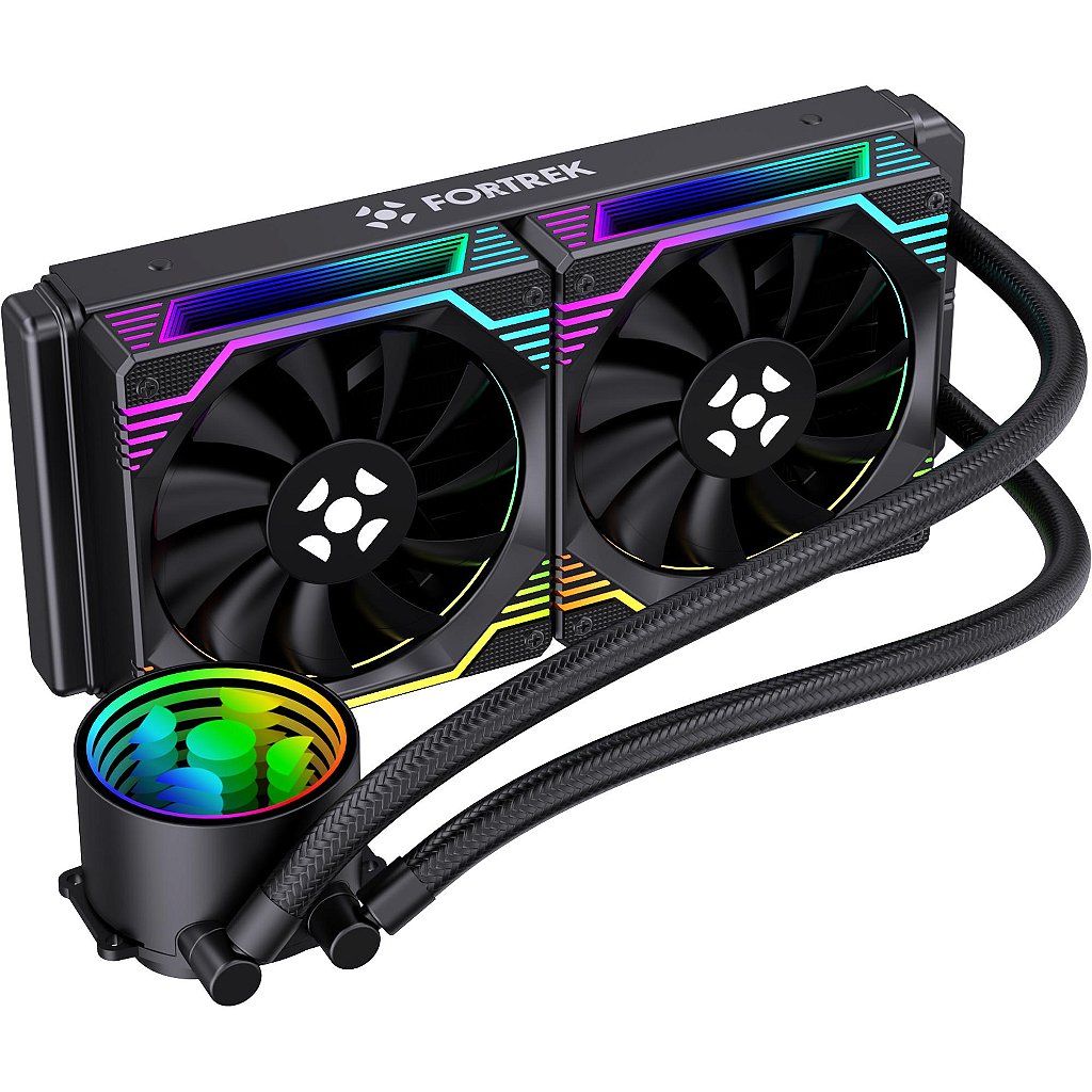 Water Cooler Fortrek Breezy 240mm Dual Fan ARGB Preto TDP 240W Intel LGA 1700/1200/115X AMD AM5/AM4