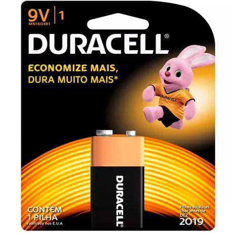 Bateria Alcalina Duracell 9V MN1604 de Longa Duração