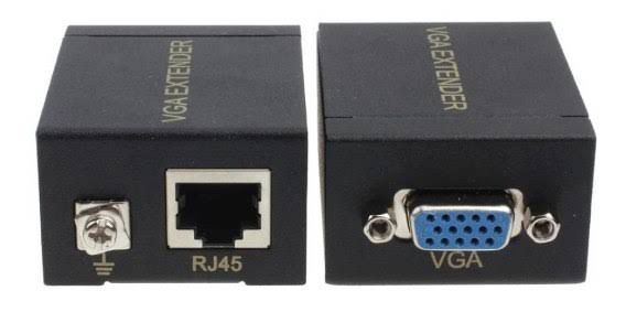 Extensor VGA para RJ45 Cat5e/Cat6 até 60 Metros 1080p Amplificado Plug and Play GENERICO