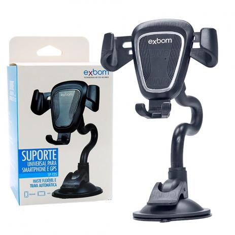Suporte Veicular Universal Exbom SP-T25 para Celular e GPS com Haste Flexível Rotação 360º e Trava Automática