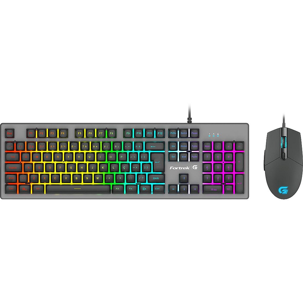 Kit Teclado e Mouse Fortrek Ranger BK-G550 USB ABNT2 LED Rainbow Mouse 6400 DPI Grafite