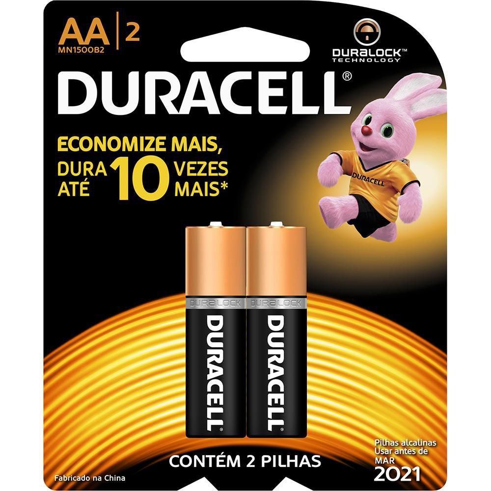 Pilha Alcalina Duracell AA 1.5V MN1500 Blister com 2 Unidades