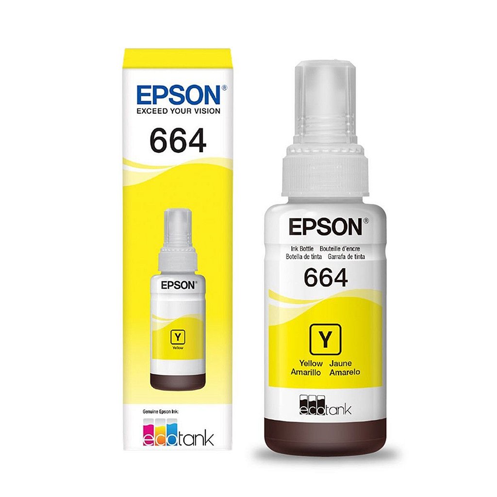 Refil de Tinta Epson T664 420 Amarelo Original 70ml para Impressora EcoTank L200 L355 L365 L375 L395 L455