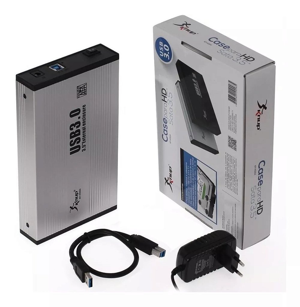 Case Externa Gaveta para HD 3.5" SATA Knup KP-HD004 USB 3.0 Alumínio com Fonte de Alimentação