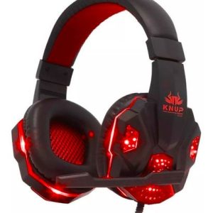 Headset Gamer Knup KP-397 com Microfone LED Vermelho Conexão P2/P3 USB para PC PS4 Xbox Celular