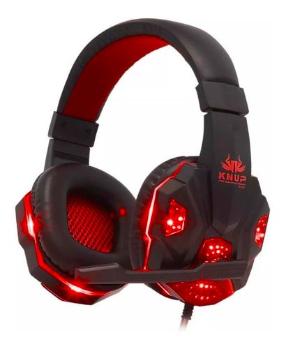 Headset Gamer Knup KP-397 com Microfone LED Vermelho Conexão P2/P3 USB para PC PS4 Xbox Celular
