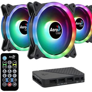 Kit 3 Coolers Fan Aerocool Duo 12 Pro 120mm ARGB Endereçável com Controladora e Controle Remoto