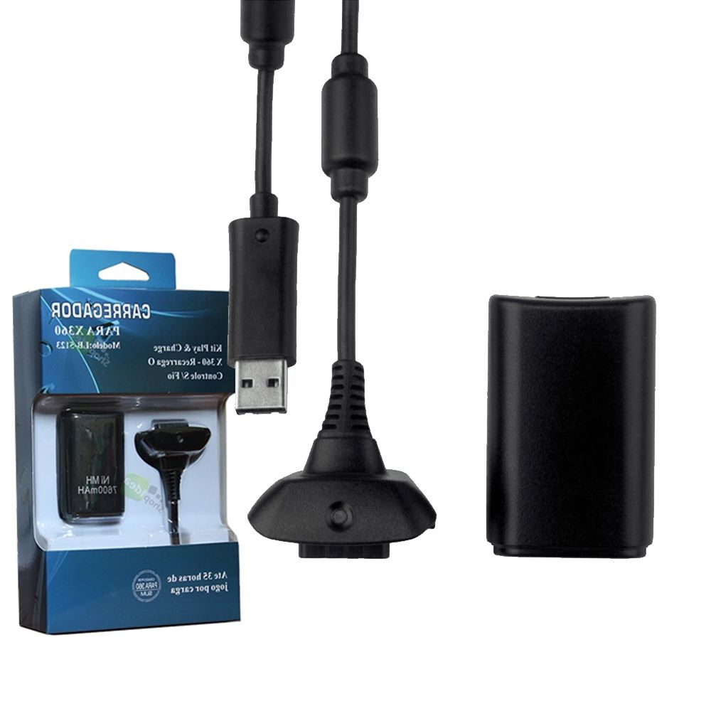 Kit Carregador e Bateria Knup LB-5123 para Controle Xbox 360 7600mAh com Cabo USB 1.40m