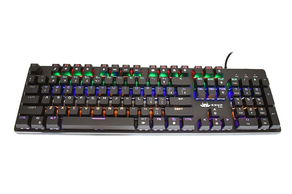 Teclado Mecânico Knup KP-2051 Switch Blue LED Rainbow Anti-Ghosting USB Corpo de Metal