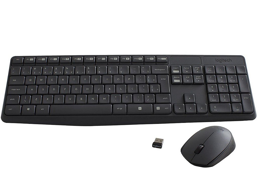 Kit Teclado e Mouse Sem Fio Logitech MK235 Conexão USB Layout ABNT2 1000 DPI Cinza