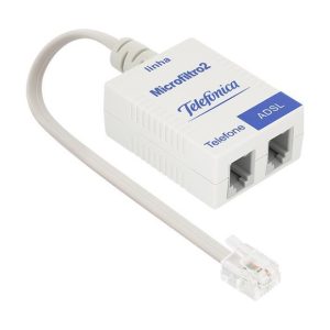 Filtro de Linha ADSL 2 Vias com 1 Entrada RJ11 Macho e 2 Saídas RJ11 Fêmea para Telefone e Modem