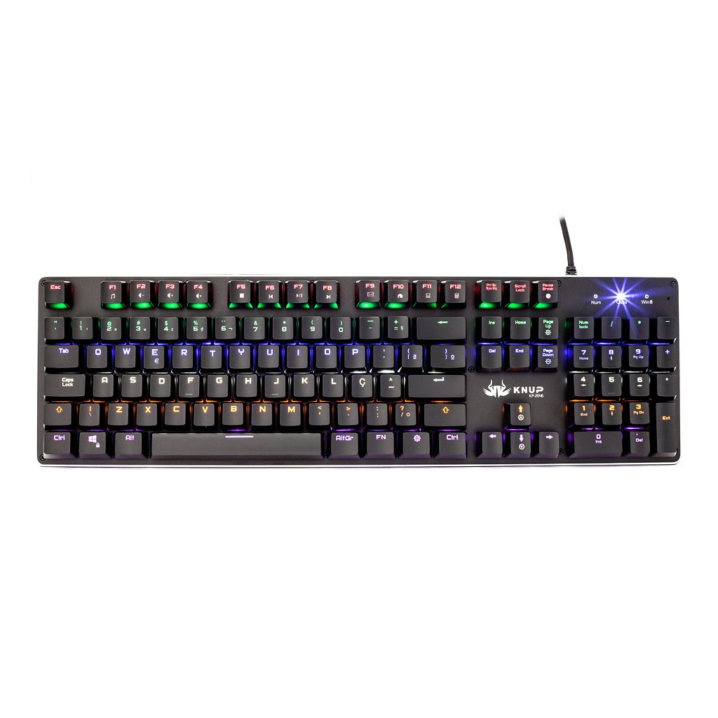 Teclado Mecânico Knup KP-2046 Switch Jixian Blue LED Rainbow ABNT2 Anti-Ghosting USB