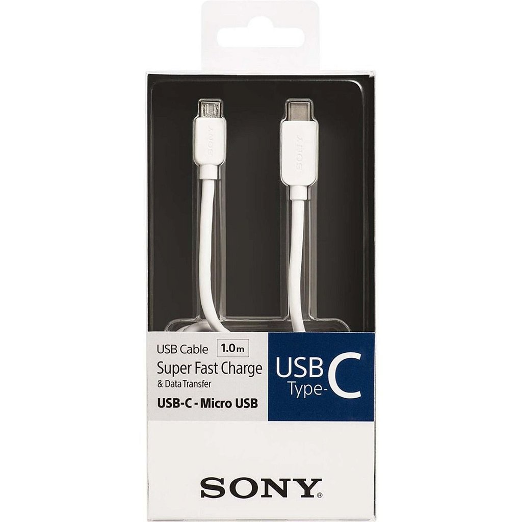 Cabo Sony CP-CB100 Micro USB para USB-C 1m 3A 480 Mbps Branco