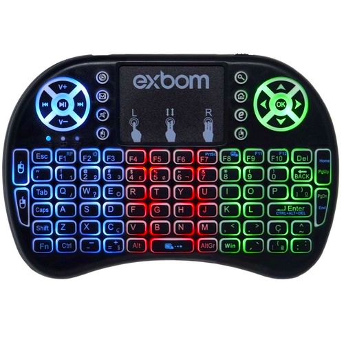 Mini Teclado Wireless Exbom BK-BTi8LED 2.4GHz com Air Mouse Touchpad e LED Iluminado para Smart TV PC Android