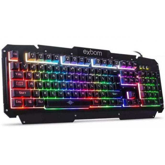Teclado Gamer Semi-mecânico Exbom BK-G200 USB ABNT com Iluminação LED e Base de Metal