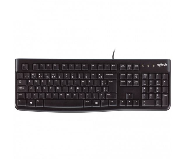 Teclado Logitech K120 USB Padrão ABNT2 Preto Resistente a Derramamentos