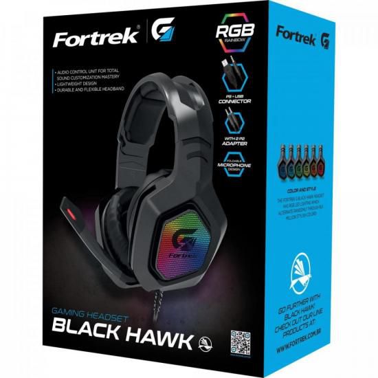 Headset Gamer Fortrek Black Hawk RGB com Microfone Driver 50mm Conector P3 P2 USB - Imagem 3