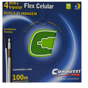 Cabo Coaxial Bipolar Condutti RL100M 4mm Dupla Blindagem 100% Cobre 75 Ohms Rolo 100m Branco