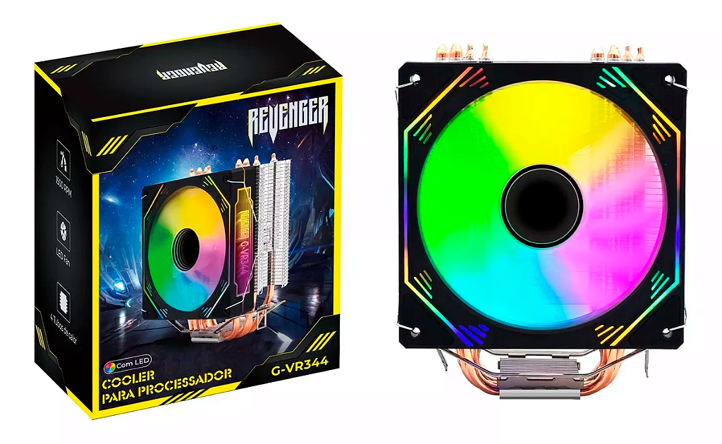 Cooler para Processador Revenger G-VR344 RGB 2 Heatpipes TDP 150W Fan 120mm Intel LGA 1700/1200/115X e AMD AM4/AM5
