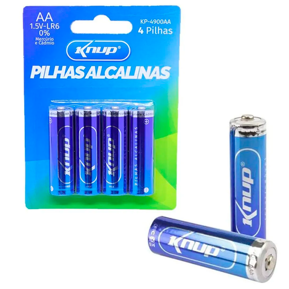 Pilha Alcalina AA 1.5V Knup KP-4900AA Cartela com 4 Unidades