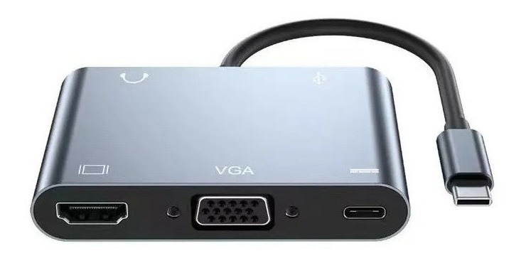 Hub Adaptador USB-C 5 em 1 Tomate MTV-617 com HDMI 4K, VGA, USB 3.0, USB-C PD e Áudio P2