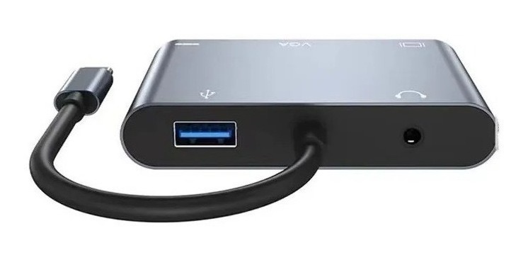 Hub Adaptador USB-C 5 em 1 Tomate MTV-617 com HDMI 4K, VGA, USB 3.0, USB-C PD e Áudio P2 - Imagem 2