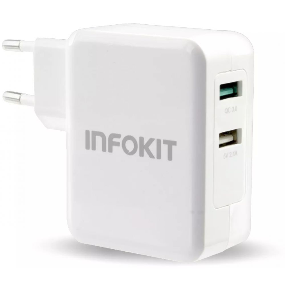 Fonte Carregador de Parede Infokit IF2U-FQ336 36W 2 Portas USB Quick Charge 3.0 Bivolt Branco