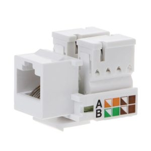 Keystone Jack RJ45 Fêmea CAT5E 8 Vias Branco Padrão 110 IDC para Cabeamento Estruturado