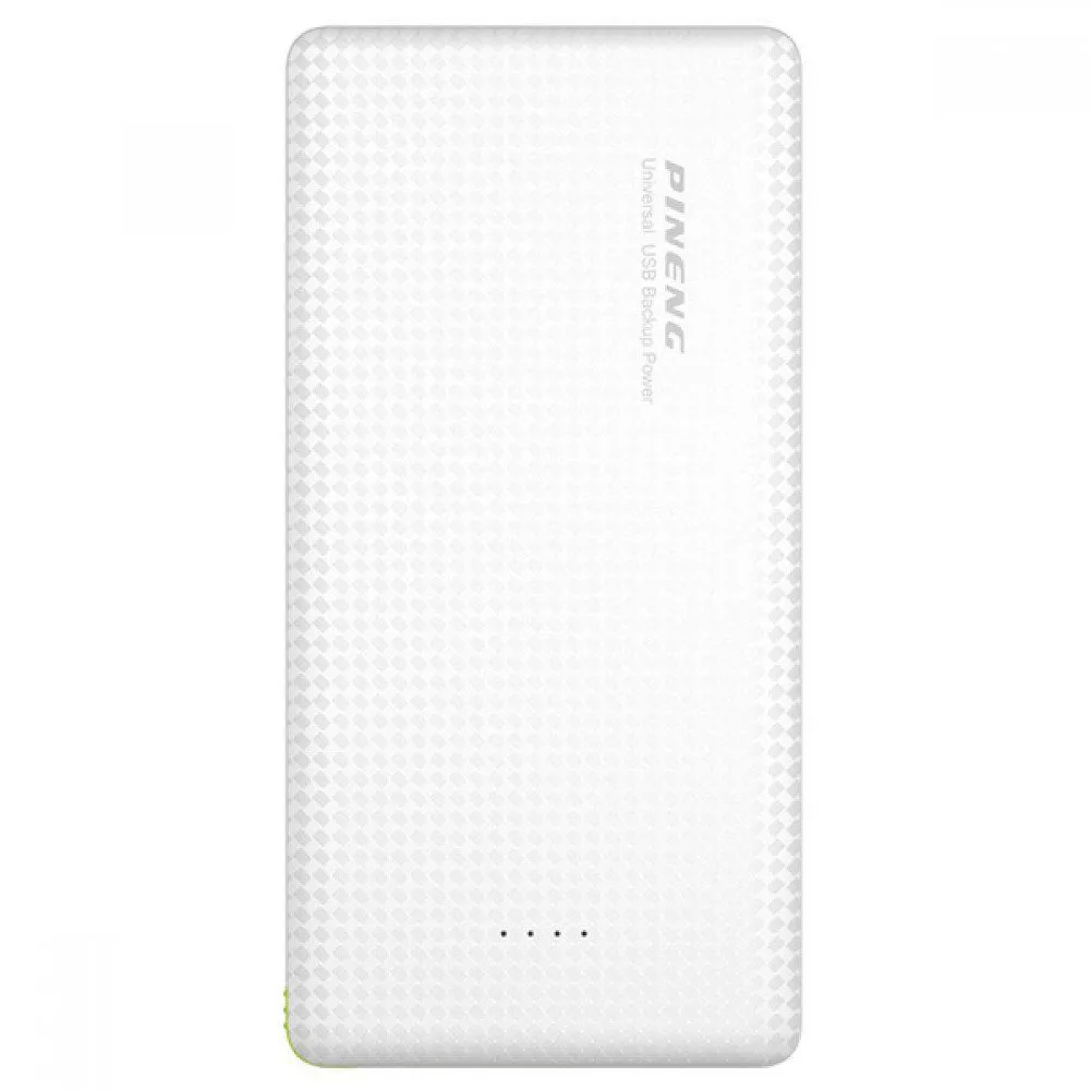 Carregador Portátil Power Bank Pineng PN-951 10000mAh Slim Branco 2 Portas USB com Cabo Integrado e Adaptadores