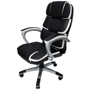 Cadeira Presidente Mymax Diretor Premium MOCH-8055/BK Giratória em PU Preto e Branco com Ajuste de Altura e Função Balanço
