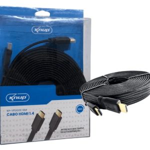 Cabo HDMI 1.4 Knup KP-YP51000 10 Metros Flat Achatado Conectores Banhados a Ouro