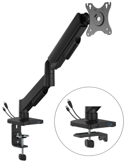 Suporte Articulado de Mesa Bluecase BSMTS01U Ergo Flexy para Monitor 17 a 32" Pistão a Gás VESA 75/100 Hub USB-A USB-C Preto