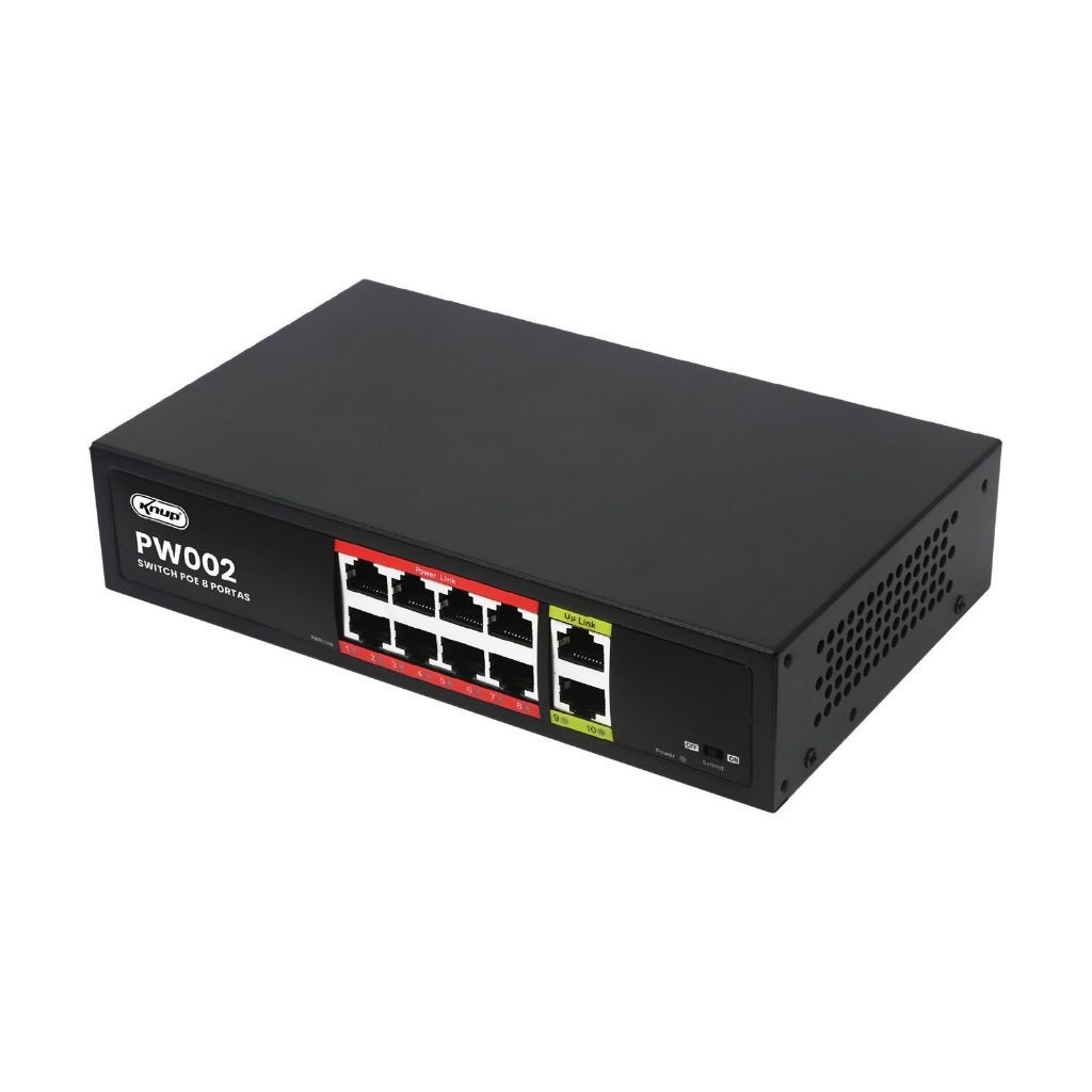 Switch Knup KP-PW002 8 Portas PoE Fast com 2 Portas Uplink Gigabit 120W