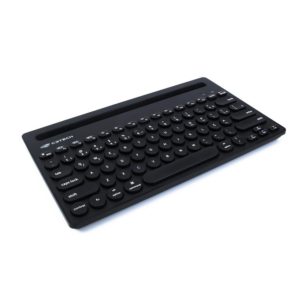 Teclado Sem Fio C3Tech K-BT200BK Bluetooth Multi-Device ABNT2 Multimídia com Suporte para Smartphone Preto